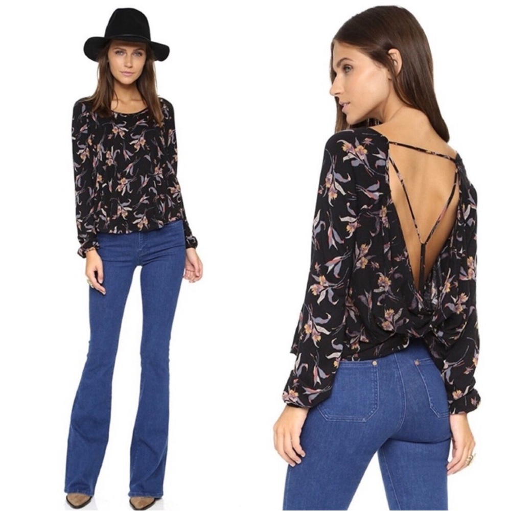 Free People Women’s Elsa Open Back ALL BLACK Jersey Blouse - Size M
